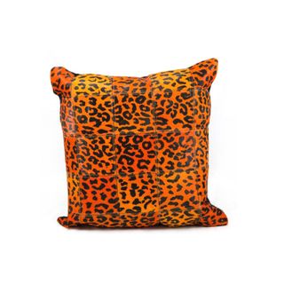 Mina Victory Orange Leopard Print Natural Leather Hide 20 x 20 inch Pillow by Nourison Nourison Throw Pillows
