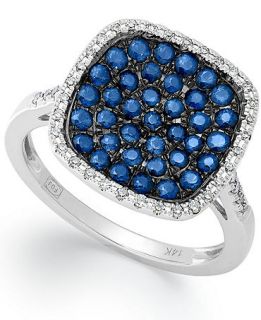 Sterling Silver Sapphire (5/8 ct. t.w.) and Diamond (1/8 ct. t.w.) Square Ring   Rings   Jewelry & Watches