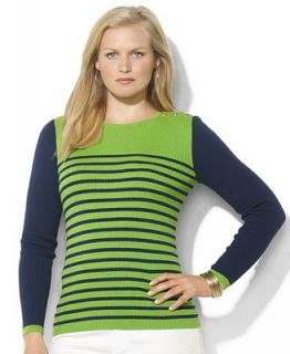 Lauren Ralph Lauren Plus Size Sweater, Long Sleeve Striped Colorblocked   Sweaters   Plus Sizes