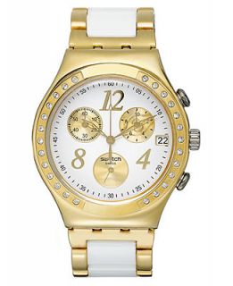 Swatch Watch, Womens Swiss Chronograph Dreamwhite White Nylon and Gold PVD Stainless Steel Bracelet 40mm YCG407G   Watches   Jewelry & Watches