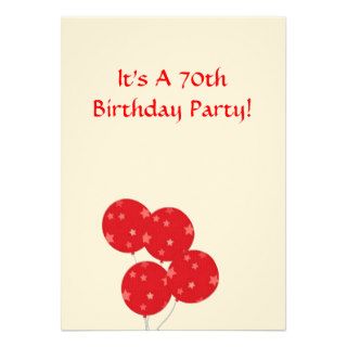 70th Birthday Party Invitation, Red Balloons