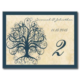 Teal Swirl Tree Table Number Cards Post Card