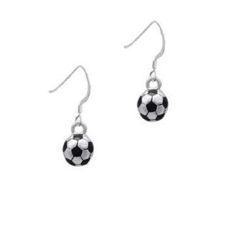 3 D Soccerball Silver French Charm Earrings Dangle Earrings Jewelry