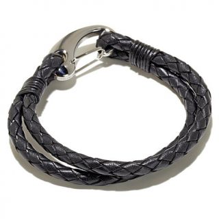 Men's Stainless Steel Double Braided Leather Bracelet
