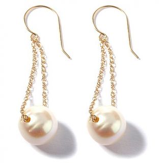 14K Gold White Freshwater Pearl Earrings   9.5mm