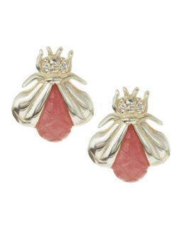 Diamond Pink Jade Bee Earrings