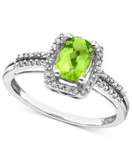 14k White Gold Ring, Peridot (1 ct. t.w.) and Diamond (1/6 ct. t.w.) Rectangle   Rings   Jewelry & Watches