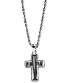 Triton Mens Stainless Steel Necklace, Antiqued Cross Pendant   Necklaces   Jewelry & Watches