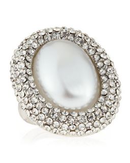 Pave Oval Pearly Adjustable Ring