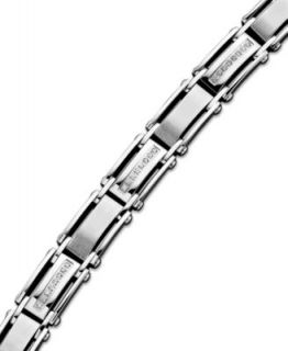 Mens Diamond Bracelet, Stainless Steel Diamond Rectangle Link (1/10 ct. t.w.)   Bracelets   Jewelry & Watches