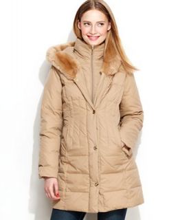 Larry Levine Hooded Faux Fur Trim Quilted Puffer   Coats   Women