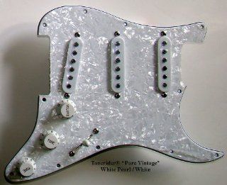 Loaded & Wired Pickguard for Fender Strat, Tonerider "Pure Vintage" Pickups, White Pearl/White(#3389) Musical Instruments