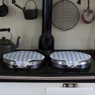magnetic range lid covers   old blue check by inchyra
