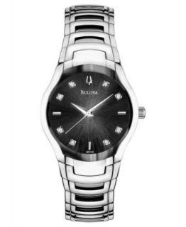 Bulova Womens Diamond Accent Black Ceramic and Stainless Steel Bracelet Watch 36mm 98P136   Watches   Jewelry & Watches