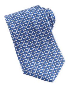 Salvatore Ferragamo Dolphin Print Silk Tie, Blue