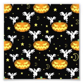 8 bit Pumpkin Ghost Pattern Photo Print