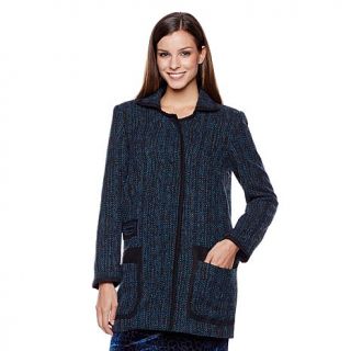 American Glamour Badgley Mischka Tweed and Faux Suede Long Coat