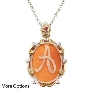 Michael Valitutti Two tone Carved Shell Initial Pendant Michael Valitutti Gemstone Necklaces