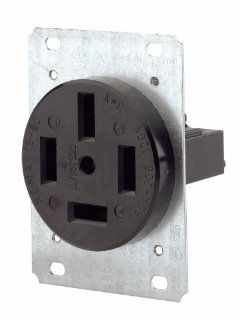 Leviton 8360 60 Amp, 120/208 Volt, Flush Mounting Receptacle, Straight Blade, Industrial Grade, Non Grounding, Black   Electric Plugs  