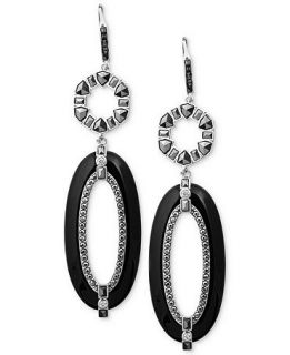 Judith Jack Earrings, Sterling Silver Marcasite (4 1/5 ct. t.w.), Onyx (48 7/10 ct. t.w.) and Cubic Zirconia (3/10 ct. t.w.) Double Drop Earrings   Fashion Jewelry   Jewelry & Watches