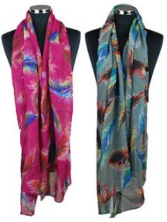 large feather print scarf by henry hunt
