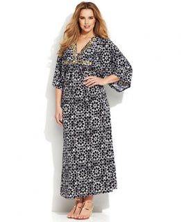 MICHAEL Michael Kors Plus Size Three Quarter Sleeve Printed Maxi Dress   Dresses   Plus Sizes