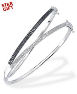 Sterling Silver Bracelet, Diamond Accent Bypass Bangle   Bracelets   Jewelry & Watches