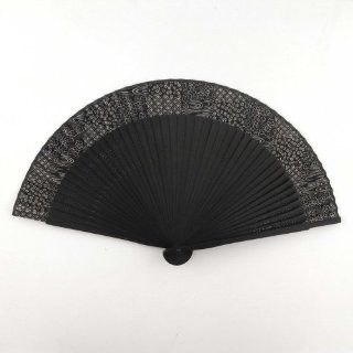 Japanese Silk Handheld Fan, Black with Swirls and Patterns HF206B   Home Decor Accents