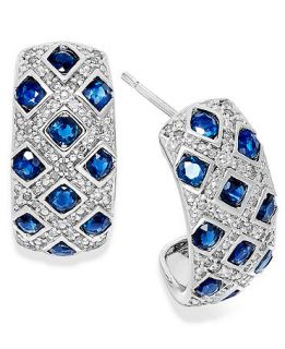Sterling Silver Earrings, Sapphire (2 ct. t.w.) and Diamond (1/5 ct. t.w.) Woven Earrings   Earrings   Jewelry & Watches