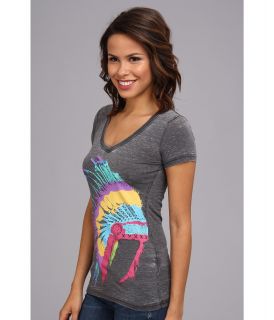 Rock and Roll Cowgirl Feather Short Sleeve Tee Charcoal