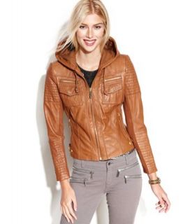 MICHAEL Michael Kors Petite Jacket, Hooded Leather   Coats   Women