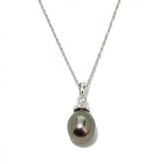 Tara Pearls 10 11mm Cultured Tahitian Pearl and .06ct White Topaz Sterling Silv