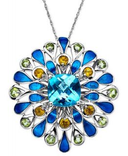 Town & Country Sterling Silver Necklace, Blue Topaz (5 ct. t.w.) and Multistone Flower Pendant   Necklaces   Jewelry & Watches