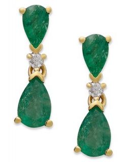 14k Gold Earrings, Emerald (1 1/5 ct. t.w.) and Diamond Accent Pear Drop Earrings   Earrings   Jewelry & Watches