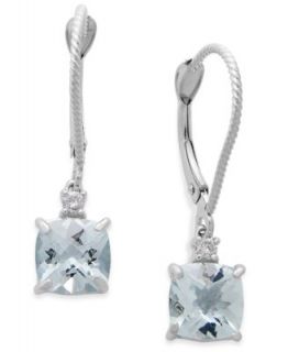 14k White Gold Earrings, Blue Topaz (28 ct. t.w.) and Diamond (1/10 ct. t.w.) Pear Drop Earrings   Earrings   Jewelry & Watches