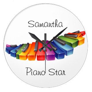 Customizable Rainbow Piano Keys Round Wall Clock