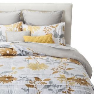 Felicity Pleated Floral 8 Piece Comforter Set   White/Gold (Full/(Queen)