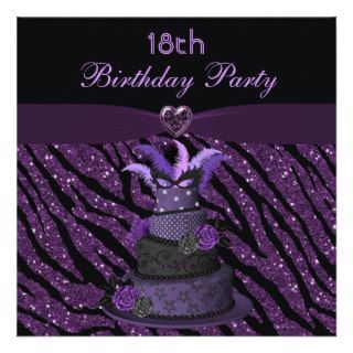 Diva Cake & Printed Zebra Glitter 18th Birthday Invites