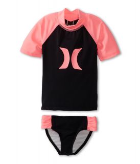 Hurley Kids One Only Rashguard Banded Pant Girls Swimwear Sets (Black)