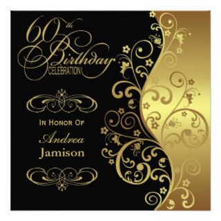 Black and Gold 60th Birthday Party Invitation