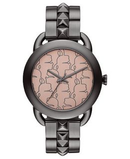 Karl Lagerfeld Womens Gunmetal Tone Stainless Steel Studded Bracelet Watch 40mm KL2207   Watches   Jewelry & Watches