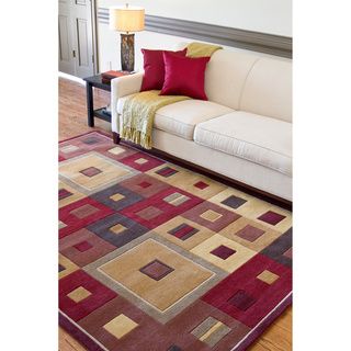 Hand tufted Contemporary Red/Brown Geometric Square Mayflower Burgundy Wool Abstract Rug (9' x 12') 7x9   10x14 Rugs