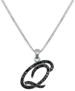 Sterling Silver Necklace, Black Diamond Q Initial Pendant (1/4 ct. t.w.)   Necklaces   Jewelry & Watches