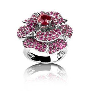 3.5 Ct Ruby Rose Ring on Rhodium  Sterling Silver 188 Pieces Natural Ruby Weight 13.98g Rose Rings For Women Jewelry
