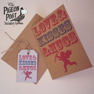 recycled love and kisses card and gift tag by glyn west design