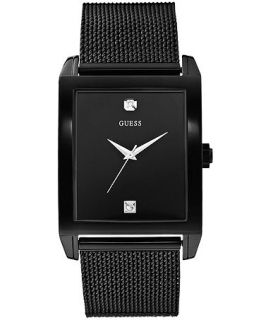 GUESS Mens Diamond Accent Black Ion Plated Stainless Steel Mesh Bracelet Watch 41x37mm U0298G1   Watches   Jewelry & Watches