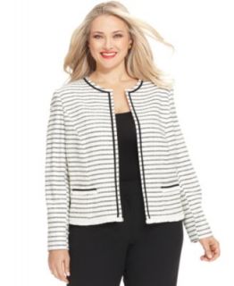 Kasper Plus Size Tweed Contrast Trim Jacket   Jackets & Blazers   Women