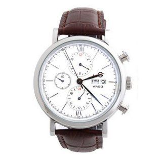 Yesurprise Men Business Fashion See Through Hollow Leather Band Calendar White Face Mechanical Hand Wind Watch Brown Watches