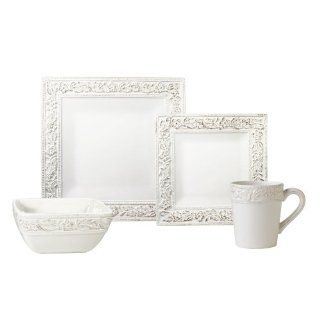 Pfaltzgraff Country Cupboard 16 Piece Square Dinnerware Set, Service for 4   White Kitchen & Dining