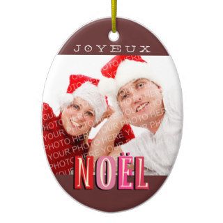 Joyeux Noel funky pink red chic christmas holiday Christmas Tree Ornament